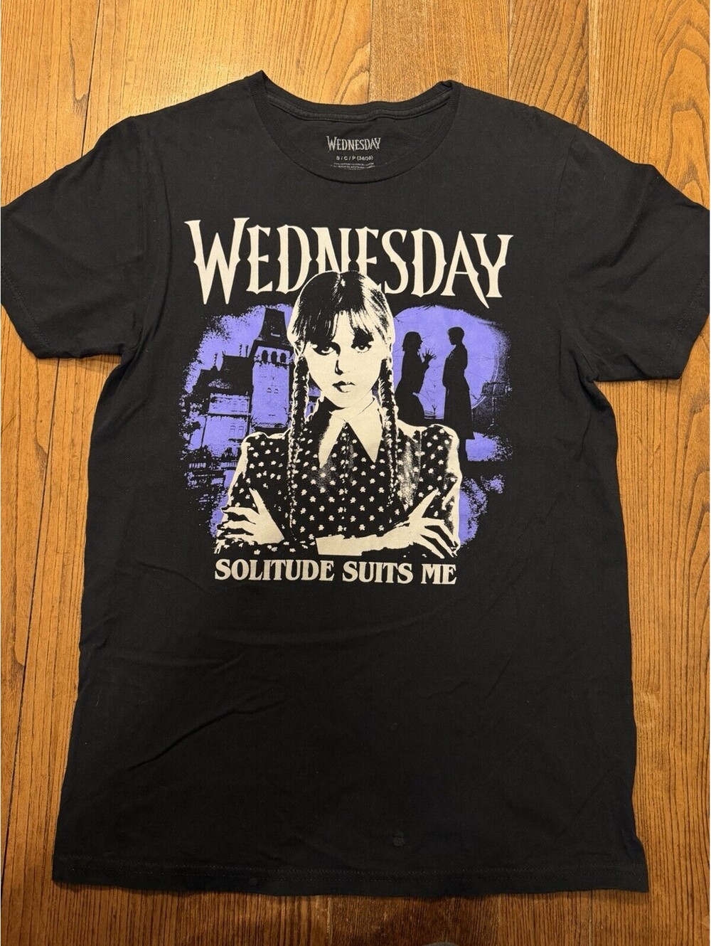 Wednesday Addams Solitude Suits Me Graphic T-Shirt Black Netflix Size Small
